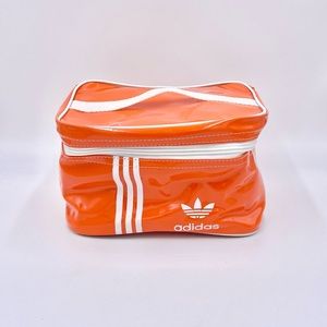 Vintage Adidas Vinyl Orange White Trefoil Logo Stripe Zip Up Block Travel Bag